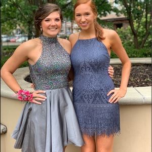 Sherri Hill Gray Beaded Homecoming Dress